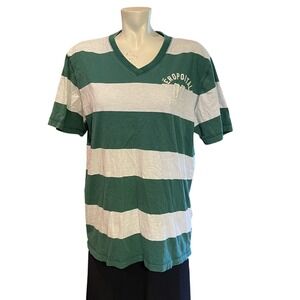 Aeropostale - Men's Size Large‎ T Shirt - Green & Heather Gray Striped W/Logo